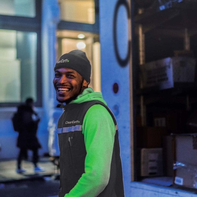 man unloading truck at night