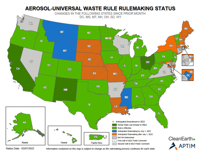 Aerosol-Universal Waste Rule Map