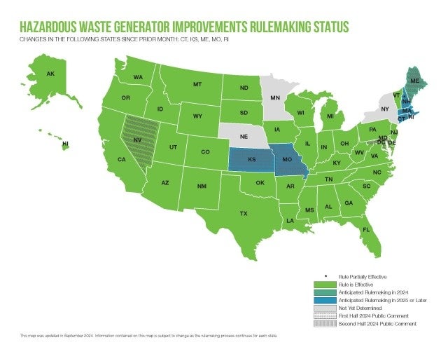 Map of Generator Improvement Rulemaking by State September 2024